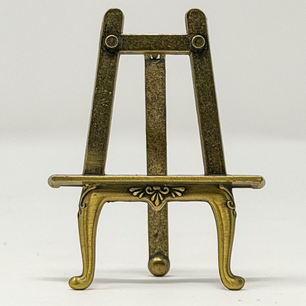 Mini Brass Easel Display Stand Tiny Art Frame Holder Shelf Decor 2.75”